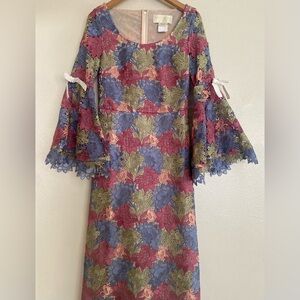 MESTIZA NY Salma Gown Floral Vintage Lace Maxi Dress In Coral/Pink/Green/Blue.